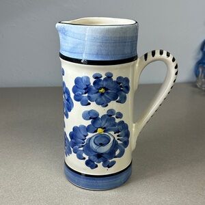 Blue Floral Ceramic Hand Painted Pitcher